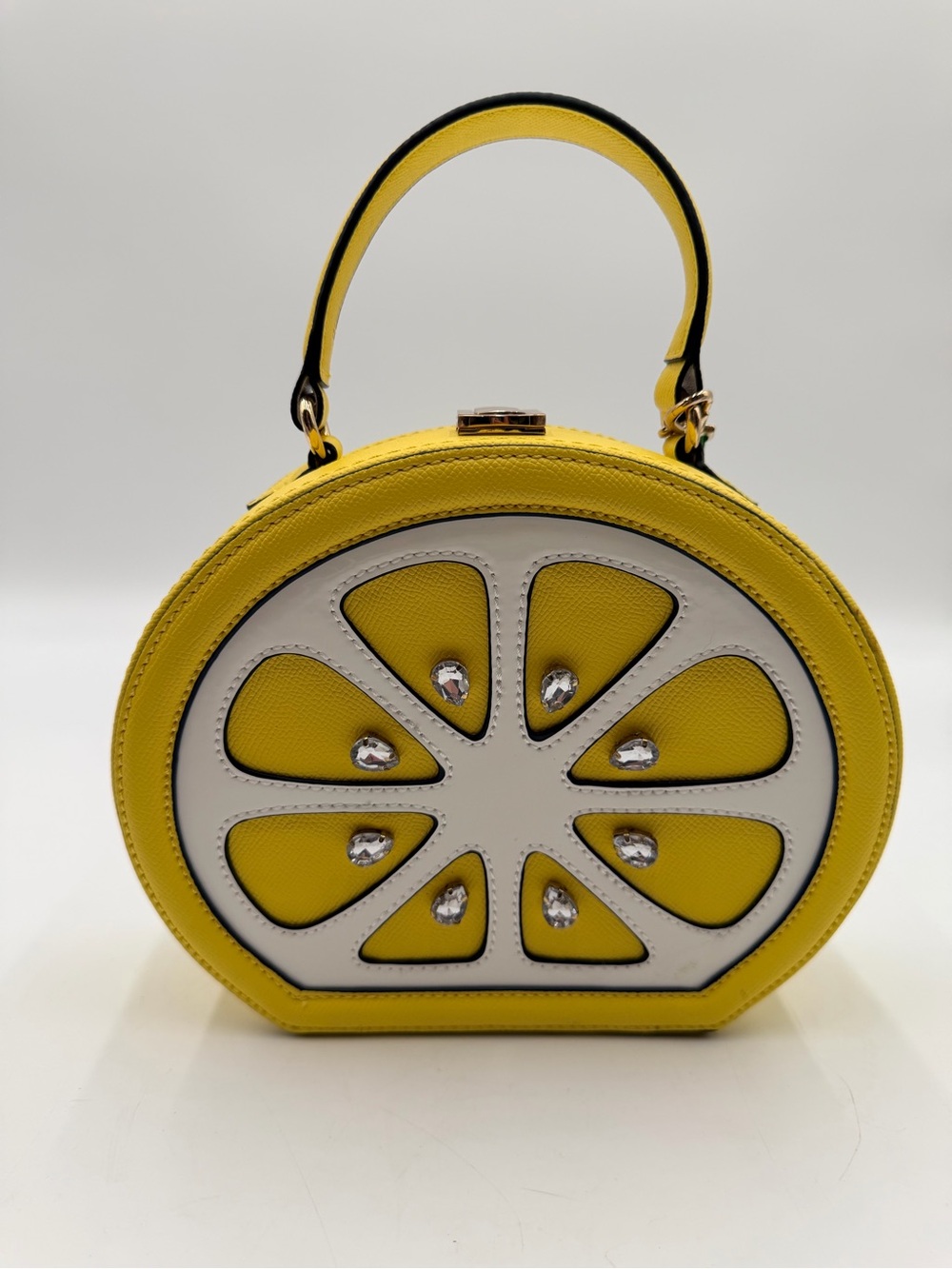 Yellow Lemon Slice Aldo Rhinestone Novelty Top-Handle Bag with Crossbody Strap - Picture 2 of 15